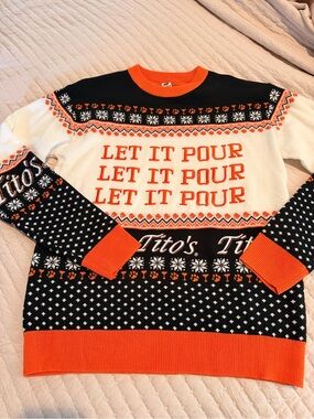 'Let It Pour' Tito’s Crewneck Sweater - Orange, Black & White NWOT M